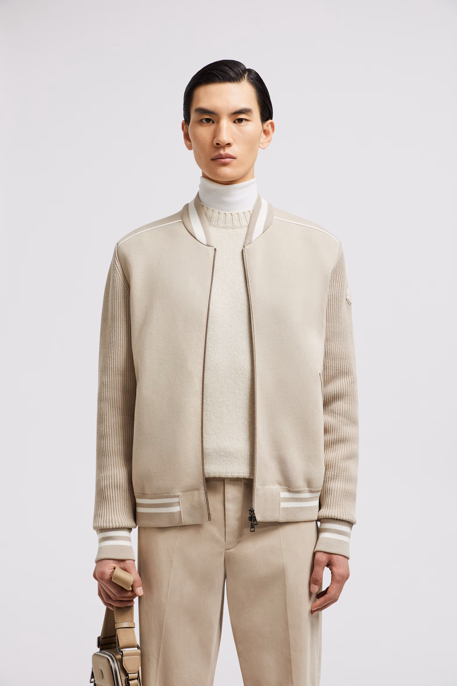 Padded Cotton Zip-Up Cardigan Men Beige Moncler 0